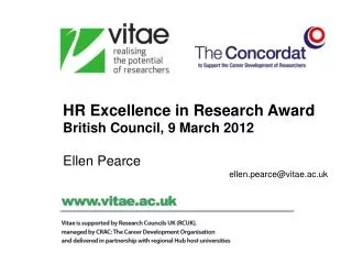 HR Excellence in Research Award British Council, 9 March 2012 Ellen Pearce ellen.pearce@vitae.ac.uk