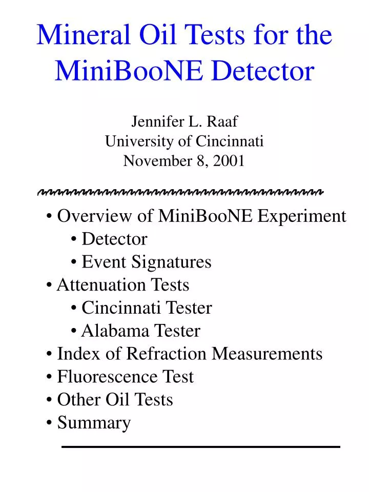 mineral oil tests for the miniboone detector