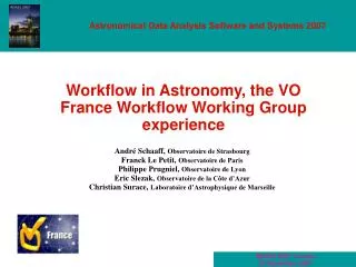 Workflow in Astronomy, the VO France Workflow Working Group experience