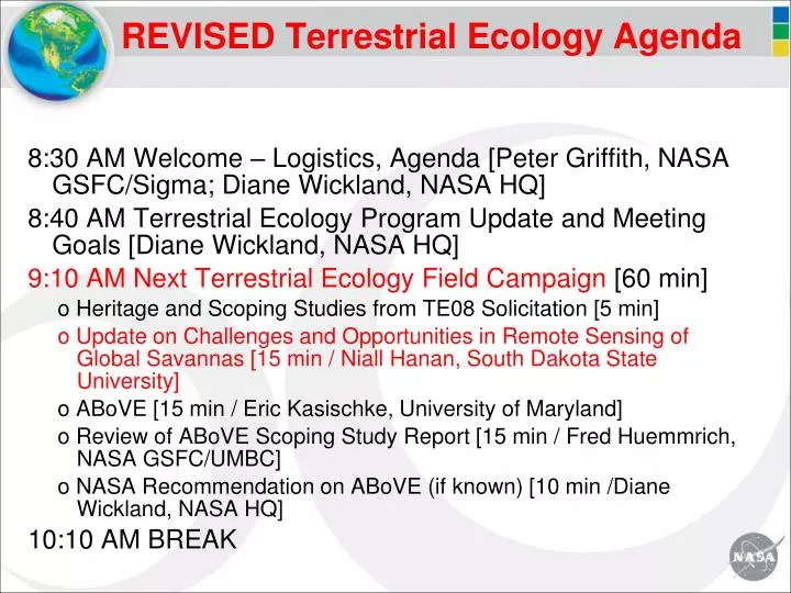 revised terrestrial ecology agenda