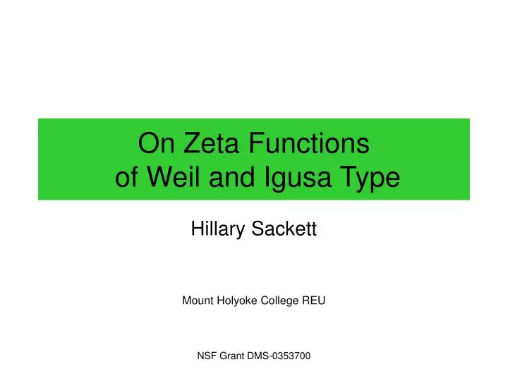 on zeta functions of weil and igusa type
