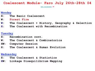 Coalescent Module- Faro July 26th-28th 04 www.coalescent .dk