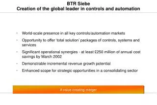 BTR Siebe Creation of the global leader in controls and automation