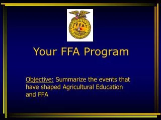 Objective: Summarize the events that have shaped Agricultural Education and FFA