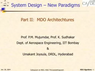 Part II: MDO Architechtures