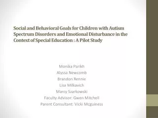 Social and Behavioral Goals for Children with Autism Spectrum Disorders and Emotional Disturbance in the Context of Spec