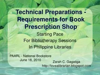 Technical Preparations -Requirements for Book Prescription Shop
