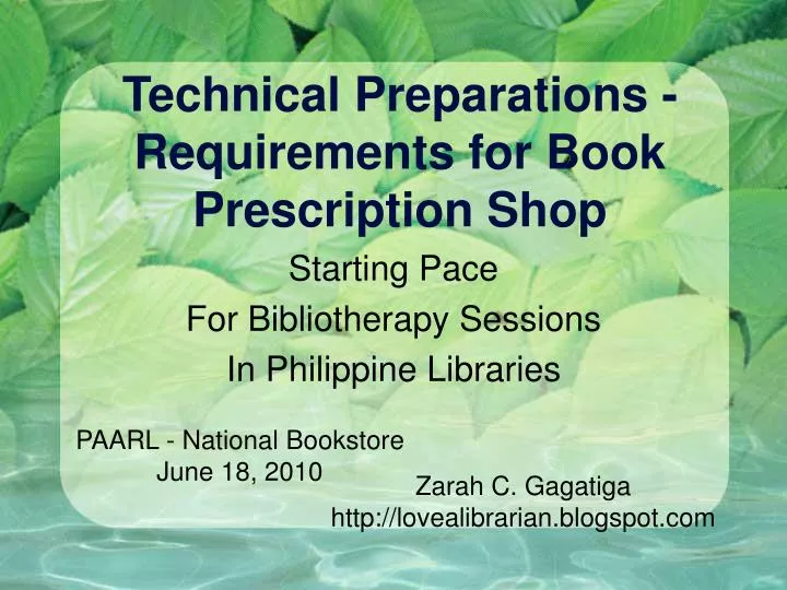 technical preparations requirements for book prescription shop