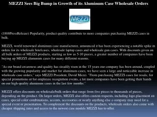 MEZZI Sees Big Bump in Growth of its Aluminum Case Wholesale