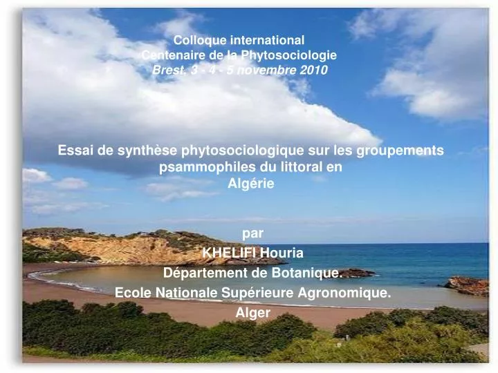essai de synth se phytosociologique sur les groupements psammophiles du littoral en alg rie