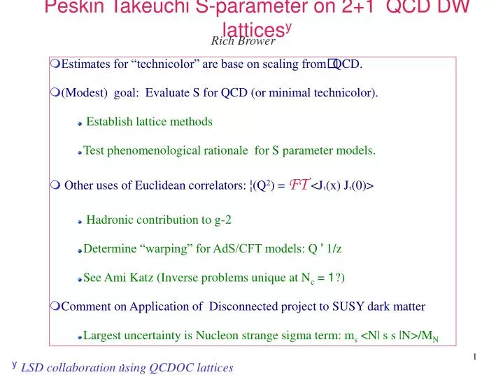 peskin takeuchi s parameter on 2 1 qcd dw lattices y
