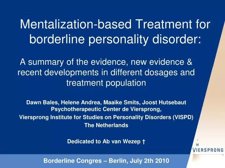 mentalization based treatment for borderline personality disorder