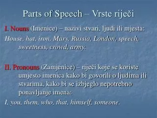 Parts of Speech – Vrste riječi