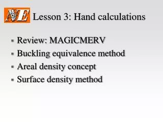 Lesson 3: Hand calculations