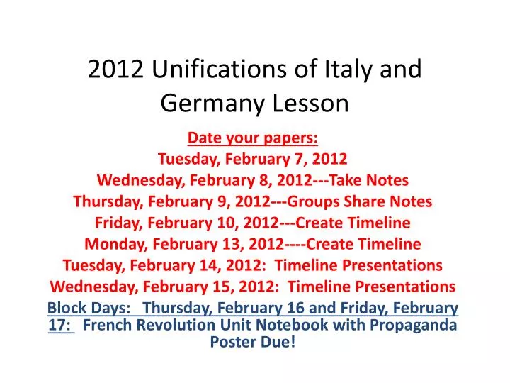 2012 unifications of italy and germany lesson