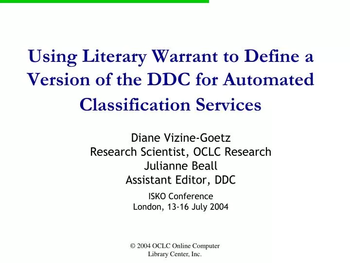 using literary warrant to define a version of the ddc for automated classification services