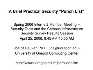 A Brief Practical Security &quot;Punch List&quot;