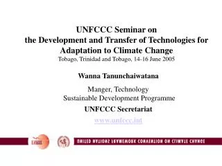 UNFCCC Seminar on the Development and Transfer of Technologies for Adaptation to Climate Change Tobago, Trinidad and To