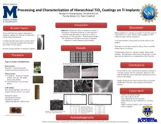 Processing and Characterization of Hierarchical TiO 2 Coatings on Ti Implants Research Undergraduate: Christine McLi