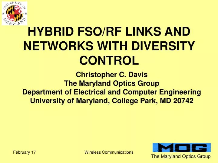 hybrid fso rf links and networks with diversity control