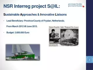 NSR Interreg project S@IL: S ustainable A pproaches &amp; I nnovative L iaisons