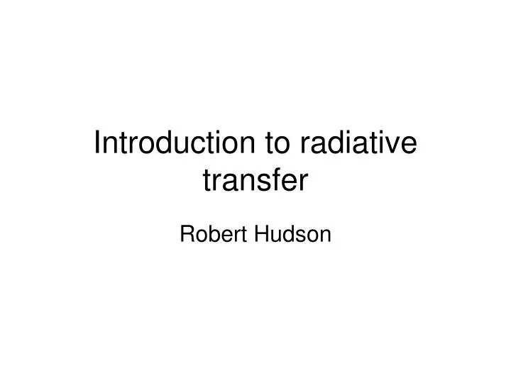 introduction to radiative transfer