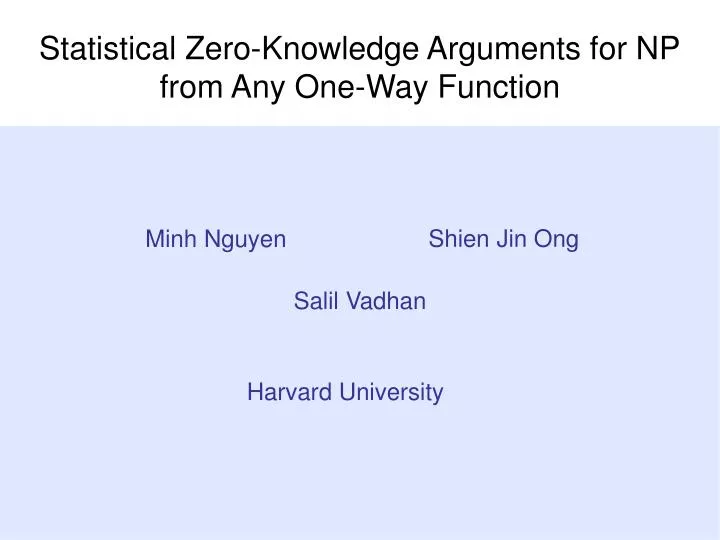 statistical zero knowledge arguments for np from any one way function