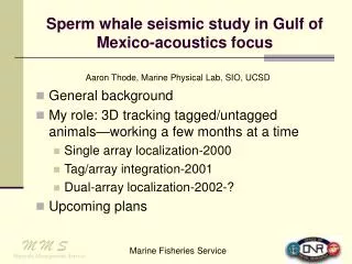Sperm whale seismic study in Gulf of Mexico-acoustics focus