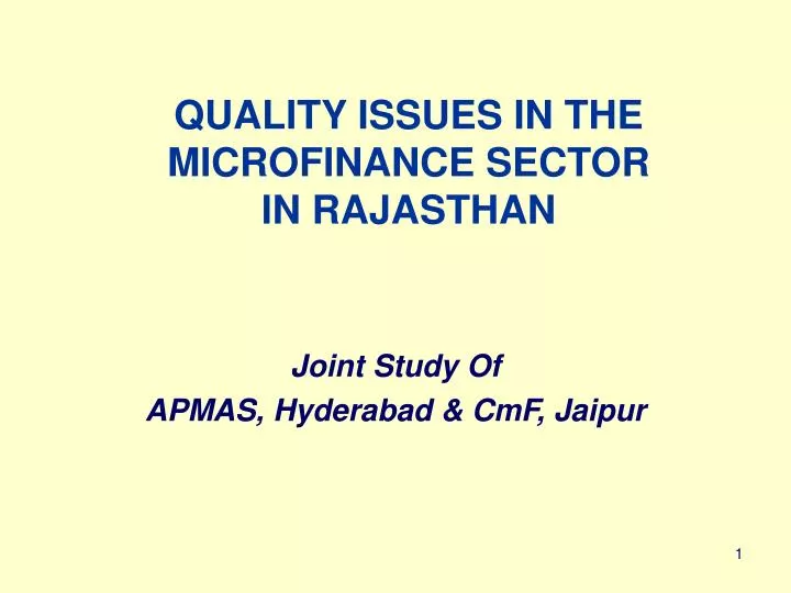 quality issues in the microfinance sector in rajasthan
