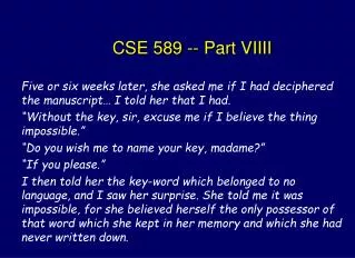 CSE 589 -- Part VIIII