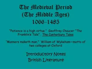 Introductory Notes British Literature