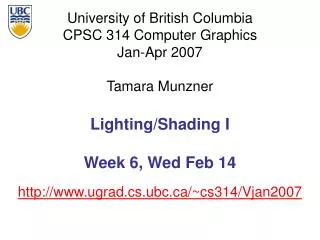 Lighting/Shading I Week 6, Wed Feb 14