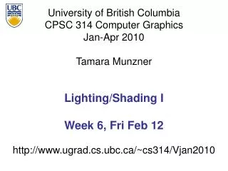 Lighting/Shading I Week 6, Fri Feb 12
