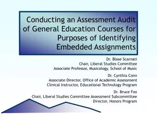 Conducting an Assessment Audit of General Education Courses for Purposes of Identifying Embedded Assignments