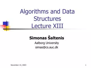 Algorithms and Data Structures Lecture XIII