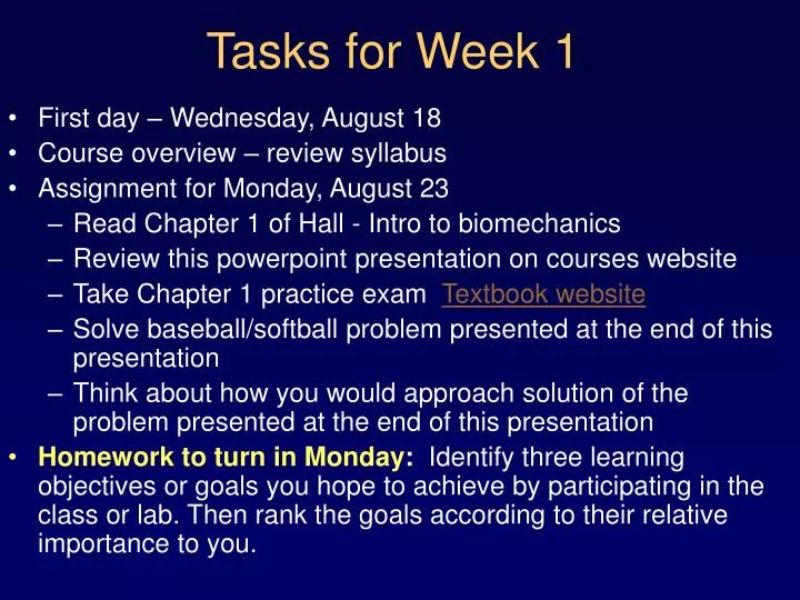 tasks for week 1