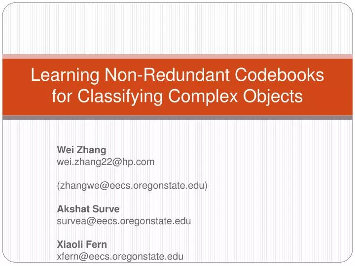 learning non redundant codebooks for classifying complex objects