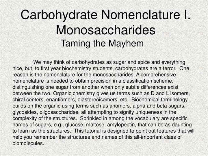 carbohydrate nomenclature i monosaccharides