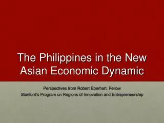 The Philippines in the New Asian Economic Dynamic