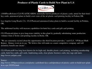 Producer of Plastic Cards to Build New Plant in U.S