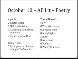 October 10 – AP Lit – Poetry