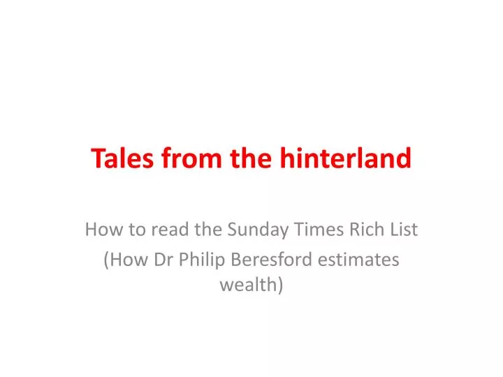 tales from the hinterland