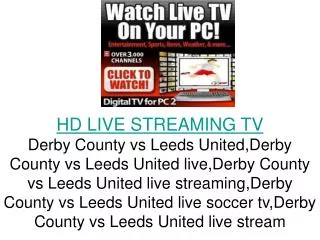 Derby County vs Leeds United LIVE FLC Direct TV Streaming