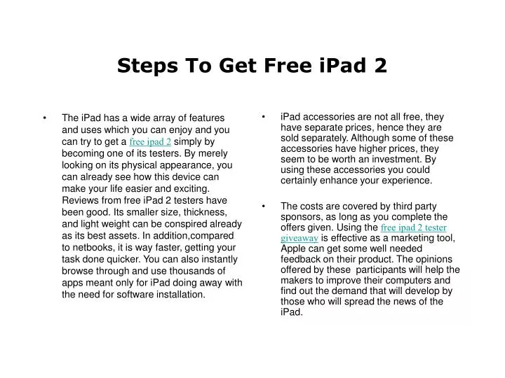 steps to get free ipad 2