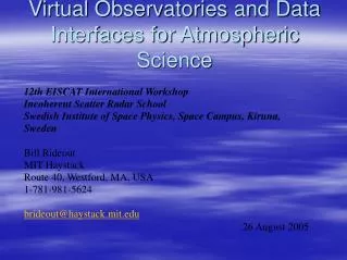 Virtual Observatories and Data Interfaces for Atmospheric Science