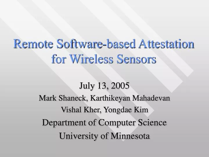 remote software based attestation for wireless sensors