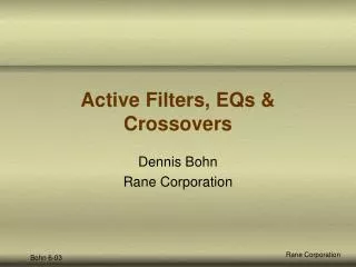 Active Filters, EQs &amp; Crossovers
