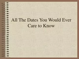 All The Dates You Would Ever Care to Know