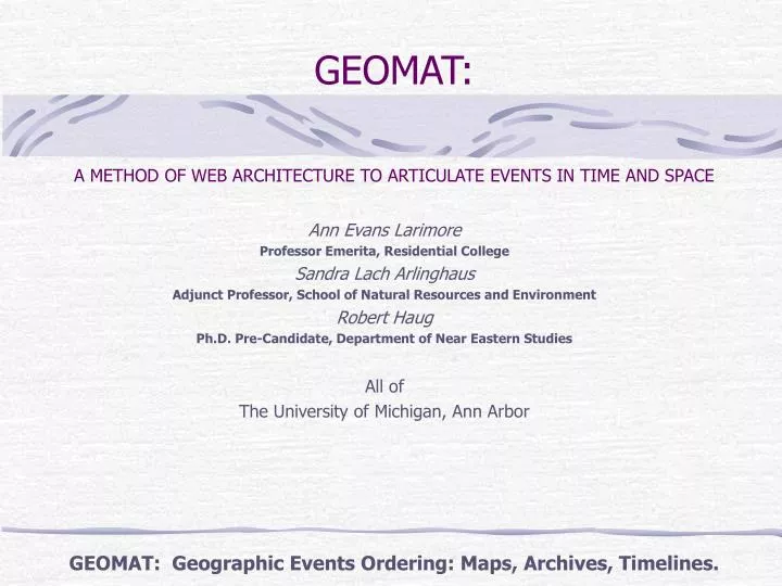 geomat a method of web architecture to articulate events in time and space