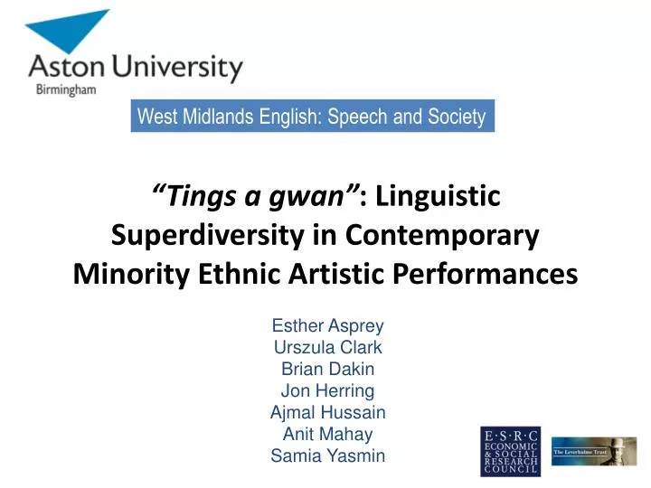 tings a gwan linguistic superdiversity in contemporary minority ethnic artistic performances